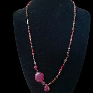 Chinese Sterling Silver Vintage Garnet Bead Asymmetrical Necklace